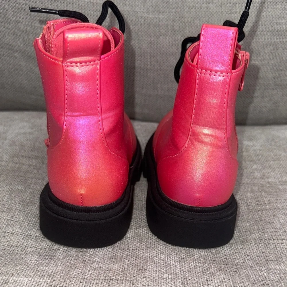 NWOT Stylish Pink Kids iridescent combat like Boots